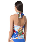 Vince Camuto Womens Halter Cross Strap Tropical Tankini V1S789 Blue Multi M