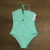 Salt + Cove Juniors Double Keyhole One-Piece Swimsuit 807149 Aqua Blue Green L