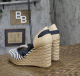 On 34th Womens Melindaa Espadrille Wedge Pump Sandals Navy Stripe Blue 8M