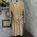 Bebe Womens Lace Midi Dress in Vegan Leather Brown L