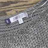 Jennifer Lopez Womens Open Knit Shiny Sweater Gray / Pink Shimmer M