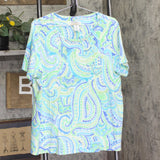 Alfred Dunner Grommet Neck Paisley Short Sleeve Knit Blouse Blue Multi 1X
