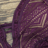 Becca Womens Crochet Standard Color Play One Piece Swimsuit Aubergine Purple M