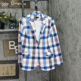 DG2 by Diane Gilman Womens Knit 1-Button Check Plaid Blazer Jacket Blue Multi L