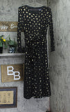 Tommy Hilfiger Ruched-Waist Tie Sash Jersey Knit Fit Flare Dress Black / Gold 10