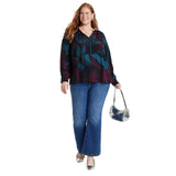 Ava & Viv Womens Raglan Long Sleeve Split Neck Blouse 91899659 Black Floral 2X