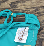 Becca Womens Modern Edge Mira Rib U Buckle Halter Swim Top Peacock Blue Green D