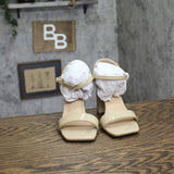 Journee Collection Open Square Toe Band Block Heel Pumps Sandals Tan Brown 6W