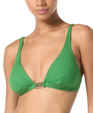 Michael Michael Kors Womens Ribbed Hardware V-Neck Bikini Top Swim True Green S