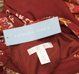 London Times Jersey Knit Floral Sheath Dress Rust Orange / Gold 14