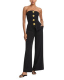 Aqua Bandeau Button Front Strapless Jumpsuit PI6812BL Black M