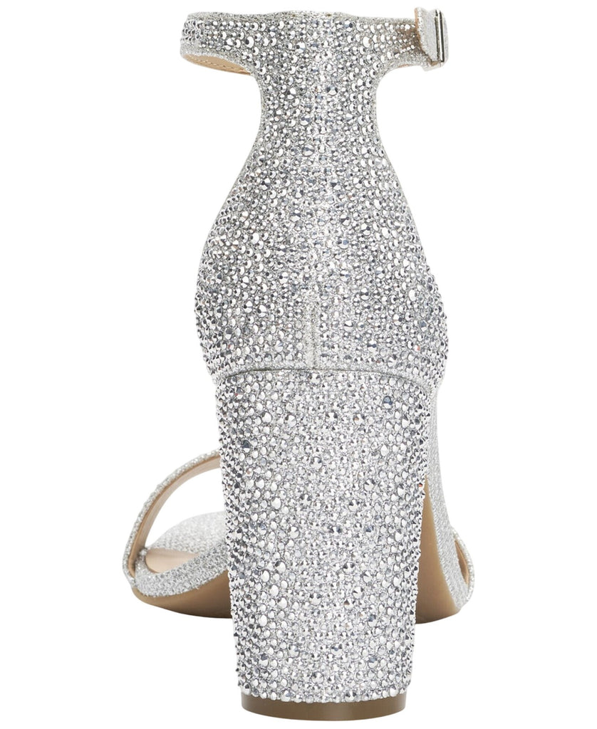 INC International Concepts Two-Piece Sandal Block Heel Silver Crystal Gray 9M