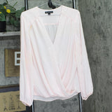 INC International Concepts Surplice Shirred Long-Sleeve Blouse Top Wash Pink XL