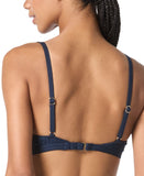 Michael Michael Kors Ribbed V-Neck Bikini Top with Logo Hardware Midnight Blue M