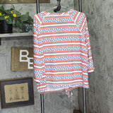 Hearts of Palm Tie Keyhole Nautical Anchor Stripe Blouse Top White Multi 1X