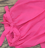 Jm Collection Womens Woven Tie-Sleeve Blouse With Necklace Top Fuchsia Pink L