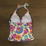 La Blanca V-Neck Halter Tankini Swimsuit Top Flor De Paradiso White Multi 10