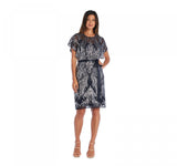R & M Richards Embroidered Sequin Butterfly Sleeve Dress 5451 Navy Blue 8
