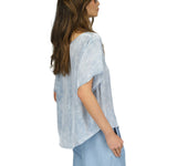 Michael by Michael Kors Womens Petal Print Dolman-Sleeve Top Chambray Blue XL