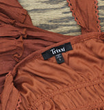 Trixxi Juniors Square-Neck Tie-Strap Fit Flare Mini Dress Brown Orange S