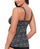 Swim Solutions Womens Swim Triple Tier Tankini Top 806832 Black / White 14