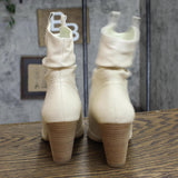 BCBGeneration Vintage Cowboy Leather Open Toe Boots Eggshell Off White 6.5M
