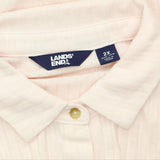 Lands End Womens Long Sleeve Wide Rib Button Front Polo Shirt Pale Petal Pink 2X