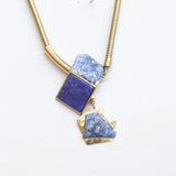Viola Lariat Pull Adjustable Necklace Dangly Earring Set Gold / Blue