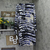 DKNY Womens Printed Side-Ruched Sheer Sleeve Mesh Dress DD4JU31C Black / Blue 12