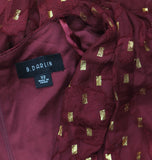 B. Darlin Double Tiered Chiffon Sheer Puff Sleeve Dress Wine Red / Gold 1/2