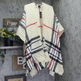 V. Fraas Womens Plaid Boucle Ruana Wrap 061285 Beige Brown