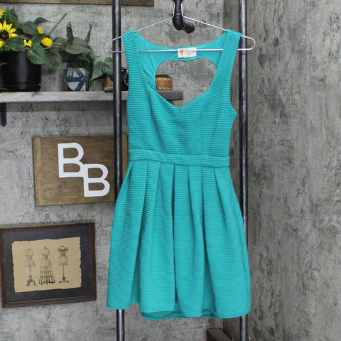 L'atiste by Amy Womens Knit Textured Open Back Babydoll Dress Teal Blue M