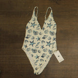 O'Neill Edgewater One Piece Swimsuit with Plunge Neck Vanilla Blue Multi S