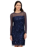 Eliza J Womens Sequined Fringe Illusion Dress EJ4M3449 Navy Blue 10