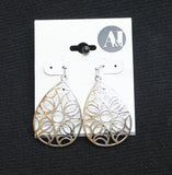 A & I Womens Fashion Boho Chic Teardrop Filigree Dangly Earrings Silver Gray 2"