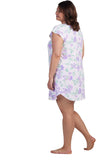 Miss Elaine Short Sleeve Lace Trim Nightgown Lavender Floral White S