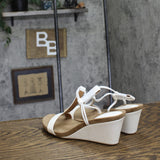 Style & Co. Mulan Wedge Slip On Open Toe Textured Elastic Sandals White 6.5M