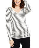 Motherhood Maternity Sleeve Side-Ruched Maternity T-Shirt White Black Stripe L