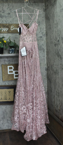 Blondie Nites Juniors Glitter Sequined Corset-Bodice Gown Dress Rose Pink 15