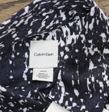 Calvin Klein Midi Belted Dress Button Up Shirtdress Abstract Inkwell Blue S