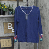 Tommy Hilfiger Womens Ivy Rainbow-Cuff V-Neck Sweater J1XSN375