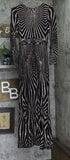 Betsy & Adam Womens Long Sleeve Glitter-Print Gown Black / Gold 4