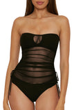 Becca Muse Bandeau Tankini Swim Top with Mesh Overlay 733557 Black M
