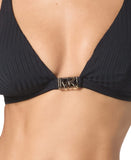 Michael Michael Kors Womens Ribbed Hardware V-Neck Bikini Top Swim Black XS
