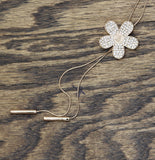 Mcys Flower Rhinestone Pendant Pull Drawstring Necklace Rose Gold