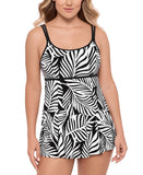 Swim Solutions Princess Swim Dress One Piece Swim Leafing Matter Black White 12