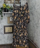 Taylor Womens Smocked Below Knee Floral Midi Dress 3039L Black Multi 18W