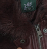 Wild Fable Faux Leather Bomber Jacket with Faux Fur Collar 94656101 M Red