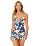 Anne Cole Womens Surplice Maillot Swimdress One Piece Swimsuit Blue Multi 8