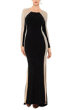 Xscape Women's Caviar Bead Sleeves Long Sleeve Gown Dress 409X Black / Nude 10
